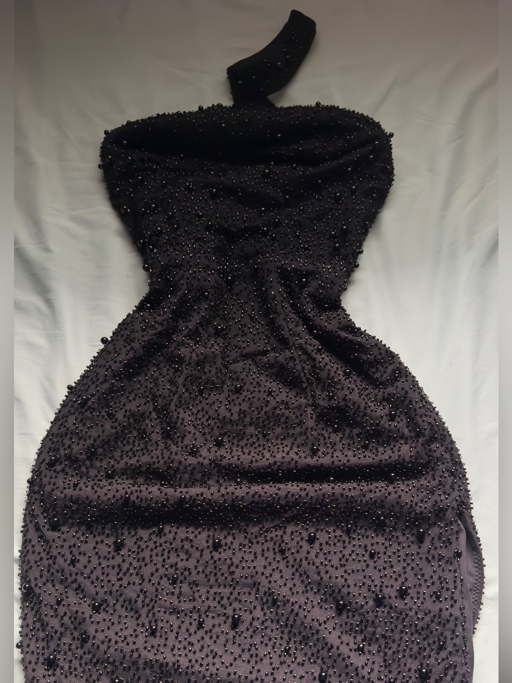 Oh Polly Black Beaded One-Shoulder Maxi Dress